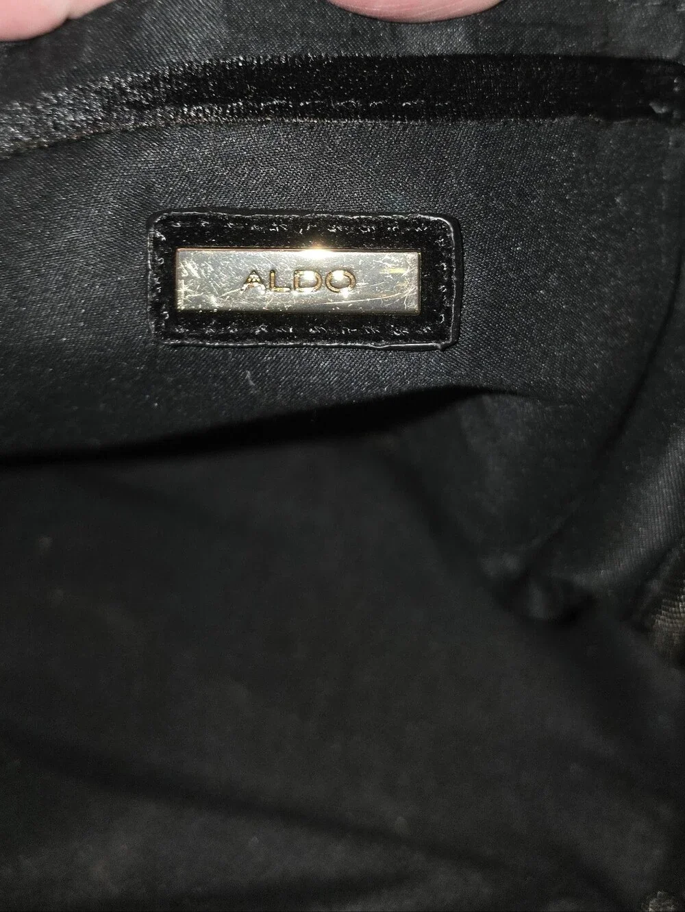 Aldo Women Black Solid Backpack with a velvet texture and gold-tone zipper NWOT